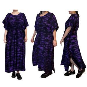 Indonesian Purple Tie Dye Kaftan Maxi 100% Rayon Large
